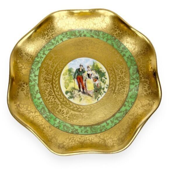 Osborne China Gold Footed Dish Compote Dish Scalloped Rim and Flared Base - Picture 2 of 9